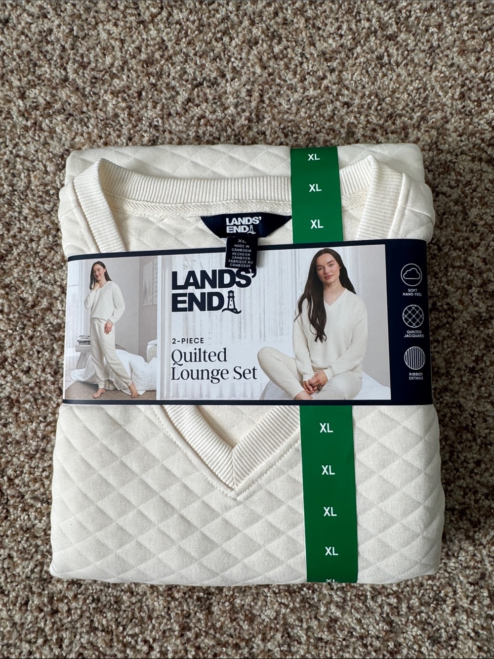Lands' End Quilted 2-Piece Lounge Set in Cream